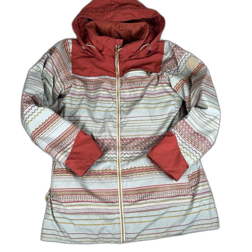 Burton Lelah Womens Snowboard Ski Jacket M Aqua Grey Geometric Winter Coat